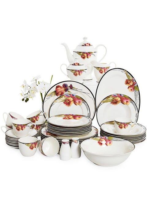 49 - Piece Mark Dinner Set, White & Red