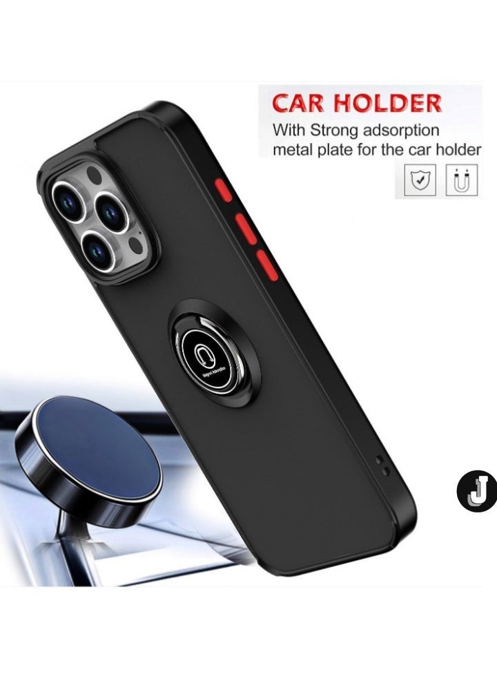 JAJEEK iPhone 16 Pro Max Case Cover – Green Matte Shockproof Bumper with Metal Ring Holder Kickstand & Car Magnetic Mount - Image 3