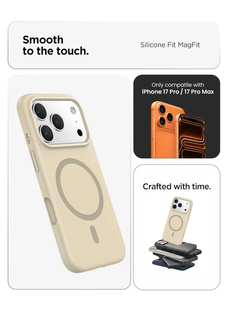Mobcos Mobcos iPhone 17 Pro Cream Elite Ring Premium Silicone Magnetic Wireless Charging Case for iPhone | Silky Soft Touch | Military-Grade Shockproof Protection | Strong Magnetic Compatibility | Luxury Slim Cover