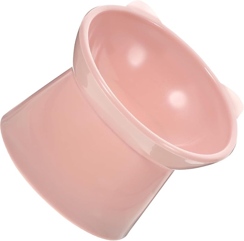 Pink Elevated Cat Food Bowl with Neck Guard Tilted Non Spill Slow Feeder for Small Pets - Image 1