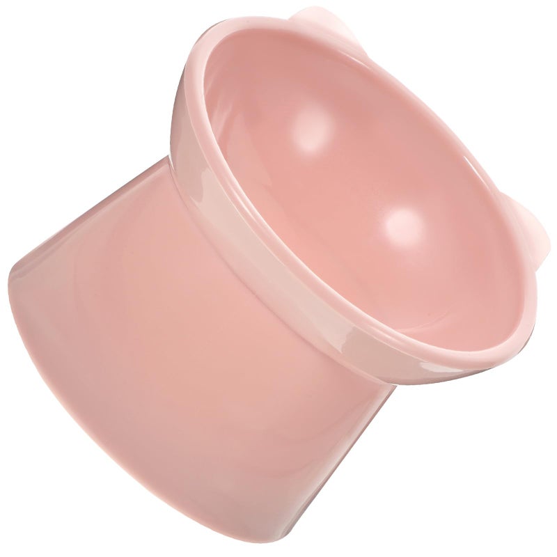Pink Elevated Cat Food Bowl with Neck Guard Tilted Non Spill Slow Feeder for Small Pets - Image 2