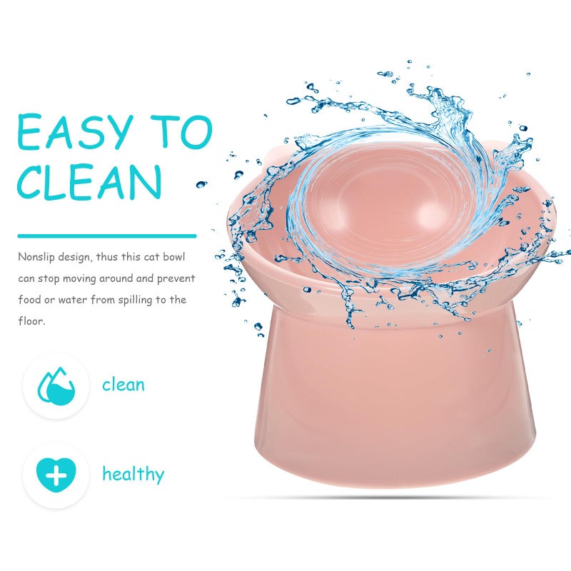 Pink Elevated Cat Food Bowl with Neck Guard Tilted Non Spill Slow Feeder for Small Pets - Image 4