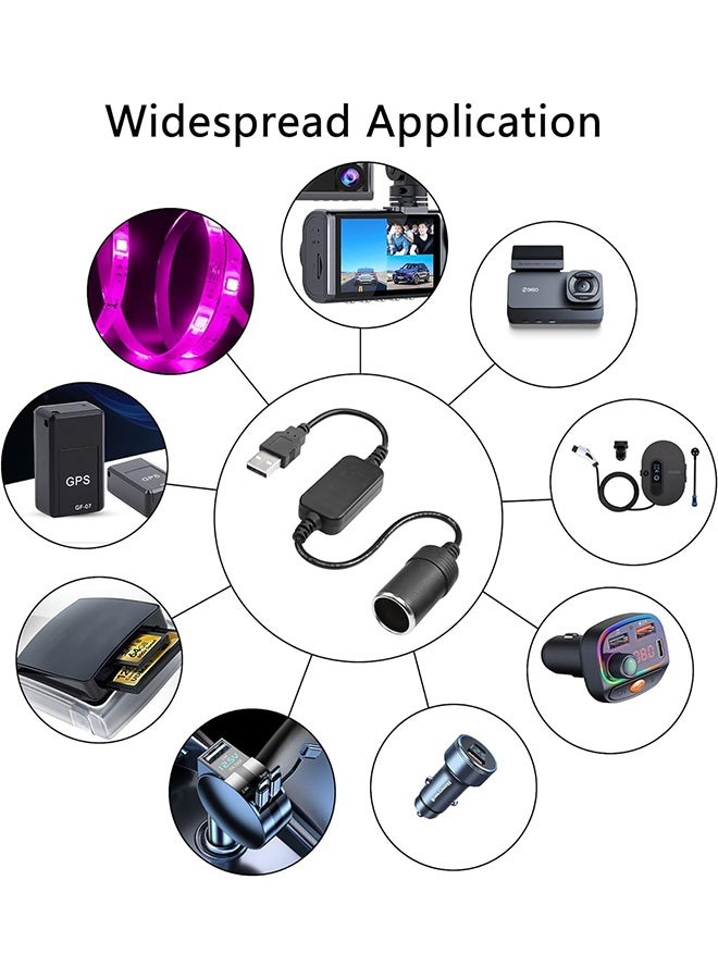 2PCS USBMale to 12V Car C*garette Lighter Socket Female Converter Cable Suitable for Converting Dash Cams Car Ambient Lights (Max 8W) - Image 3