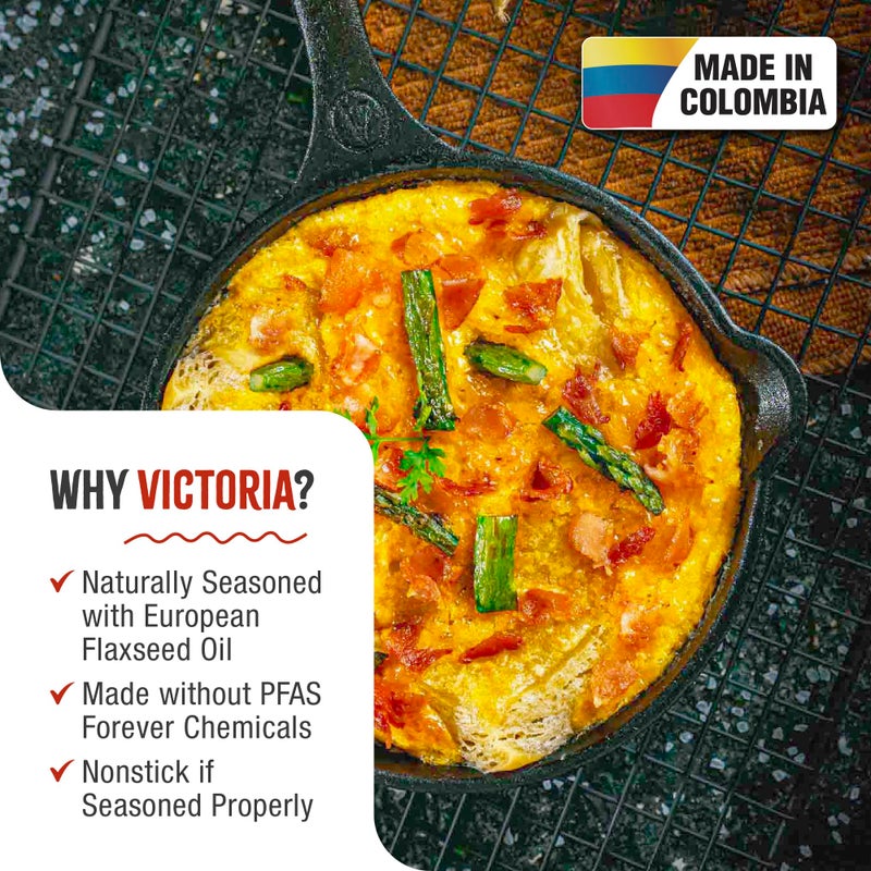 Victoria 8-Inch Cast Iron Skillet, Pre-Seasoned Cast-Iron Frying Pan with Long Handle, Made in Colombia - Image 2