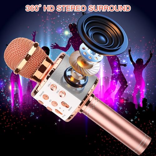 ShinePick Karaoke Microphone, 4 in 1 Wireless Microphone with LED Lights Handheld Portable Karaoke Machine, Home KTV Player, Compatible with Android & iOS Devices(Pink) - Image 5