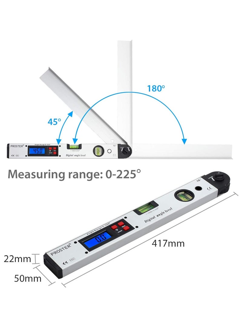 Generic Angle Finder, Aluminum Digital Angle Finder, Protractor 225° 16 inch Backlit LCD Digital, with Horizontal and Vertical Bubble, Internal & External Angle Measurement Tool, Woodwork Angle Detector  - Image 5