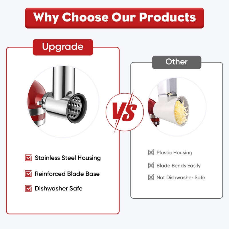 InnoMoon Stainless Steel Slicer Shredder Attachment for KitchenAid Stand Mixer, Cheese Grater Attachment for KitchenAid, Salad Maker, Grinding Powder, Dishwasher Safe with 4 Blades by InnoMoon - Image 4