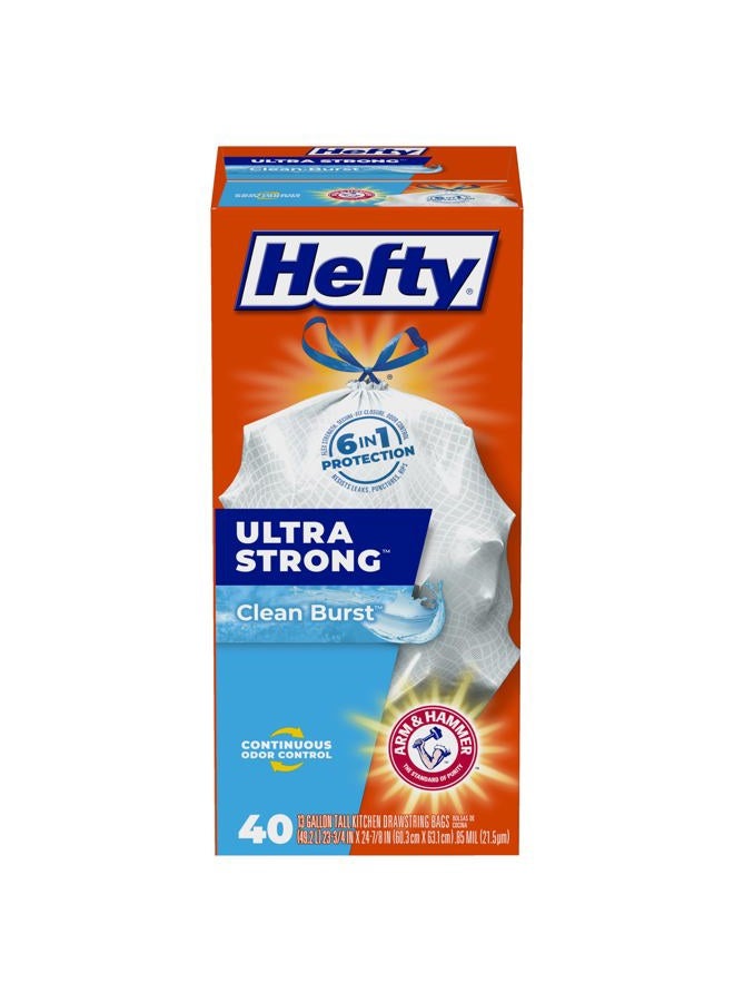 Hefty أكياس قمامة مطبخية طويلة فائقة القوة، برائحة نظيفة، سعة 13 جالون، 40 قطعة - Image 1
