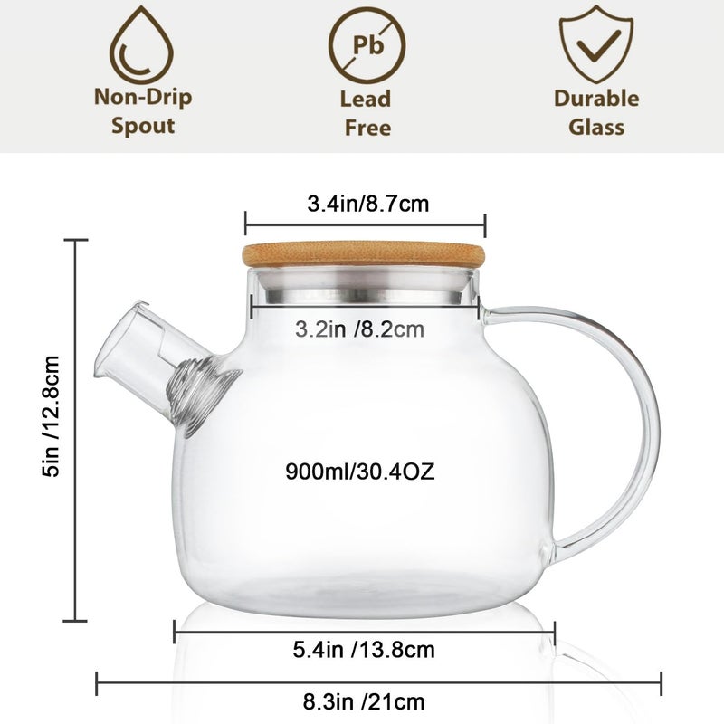 CnGlass Glass Teapot Stovetop Safe,30.4oz Clear Tea pot with Removable Filter Spout,Loose Leaf and Blooming Tea Maker - Image 2