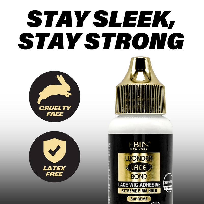 EBIN NEW YORK Wonder Lace Bond Supreme Hold Lace Wig Glue 1.15 Fl Oz Supreme, Maximum Strength, Waterproof, Quick Drying, Latex Free, Long Lasting Invisible Adhesive for Professional Use - Image 2