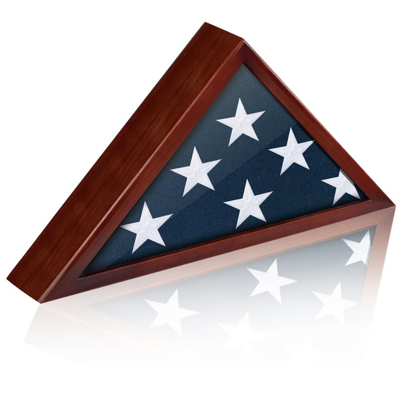 Flag Case for Burial Flag 5 x 95 Funeral Flag Display Case Red Wood Memorial Flag Shadow Box for Military Veterans with Acrylic Covered and Wall Mounted