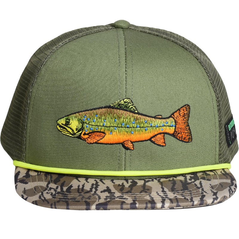 EDTREK Elite Youth Country Hat for Big Kids - Boys Snapback Hat with Flat Brim (Brook Trout - Olive Bottomland Camo) - Image 1