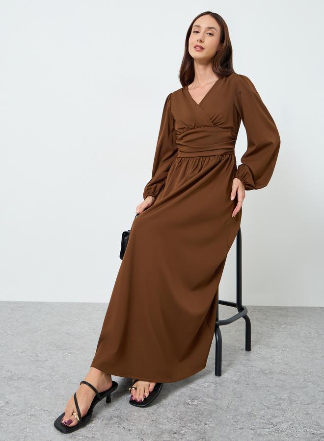 Take Two Women Solid Balloon Sleeves Maxi Dress - Image 1