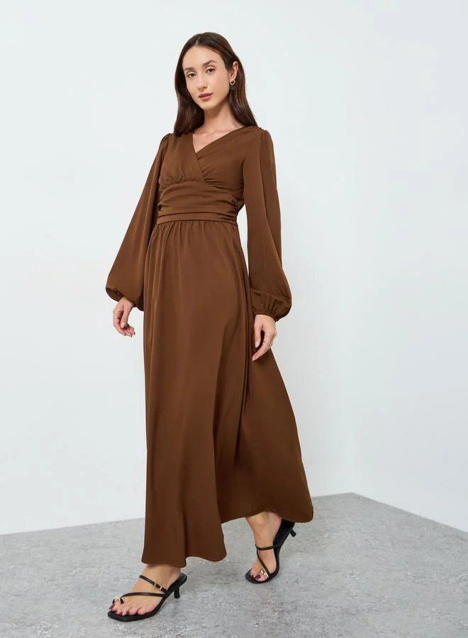 Take Two Women Solid Balloon Sleeves Maxi Dress