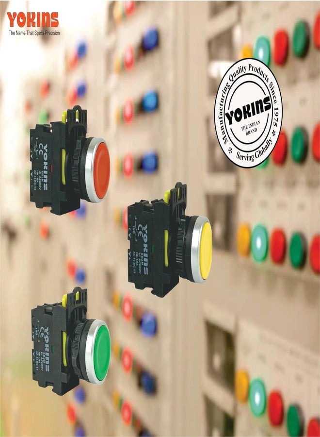Yokins Push Button, Set Of RGY, 22mm Red, Green & Yellow color with spring return (copper & silver contacts) - Image 4