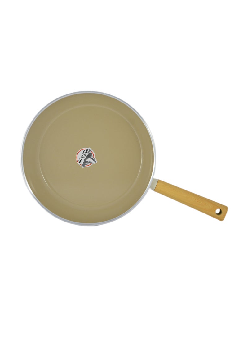 Homemaker Swiss Crystal High Quality Ceramic Coating Non-Stick Frypan - 28cm - Natural Wood Handle - Beige - Image 2