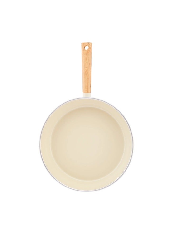 Homemaker Swiss Crystal High Quality Ceramic Coating Non-Stick Frypan - 28cm - Natural Wood Handle - Beige - Image 3