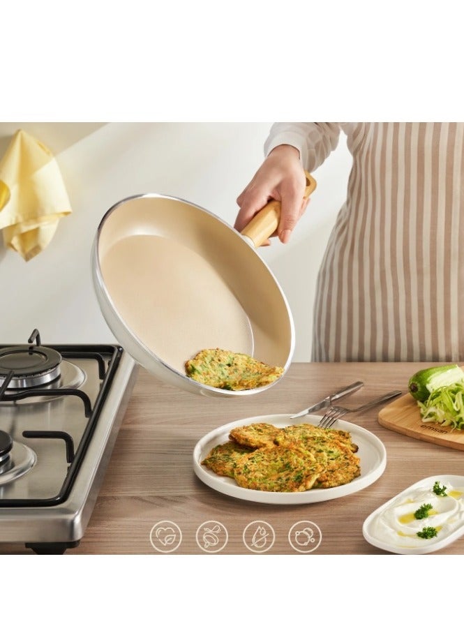 Homemaker Swiss Crystal High Quality Ceramic Coating Non-Stick Frypan - 28cm - Natural Wood Handle - Beige - Image 5