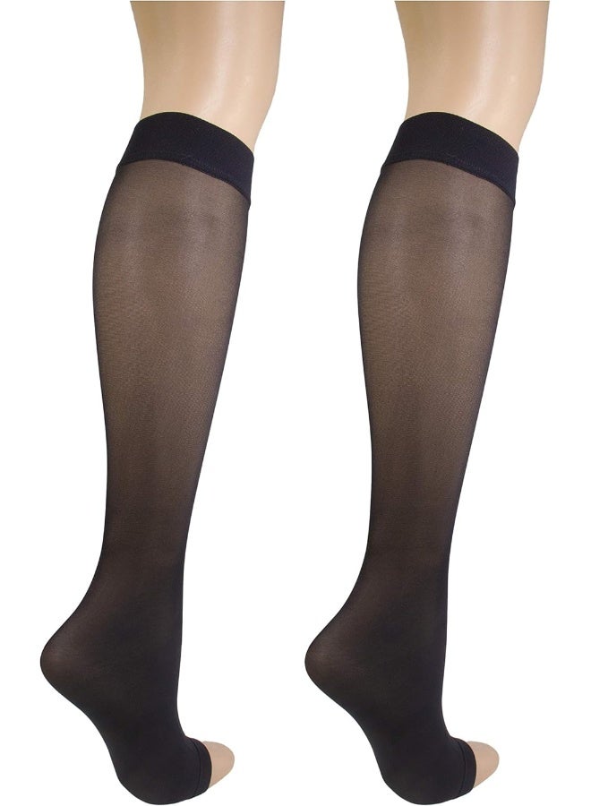 Truform Truform Sheer Compression Stockings, 8-15 mmHg, Women's Open Toe, Knee High Length, 20 Denier, Black, X-Large - Image 4