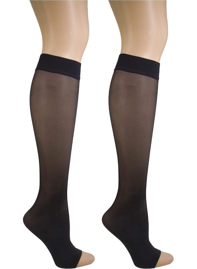 Truform Truform Sheer Compression Stockings, 8-15 mmHg, Women's Open Toe, Knee High Length, 20 Denier, Black, X-Large - Image 3