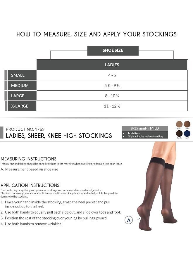 Truform Truform Sheer Compression Stockings, 8-15 mmHg, Women's Open Toe, Knee High Length, 20 Denier, Black, X-Large - Image 2