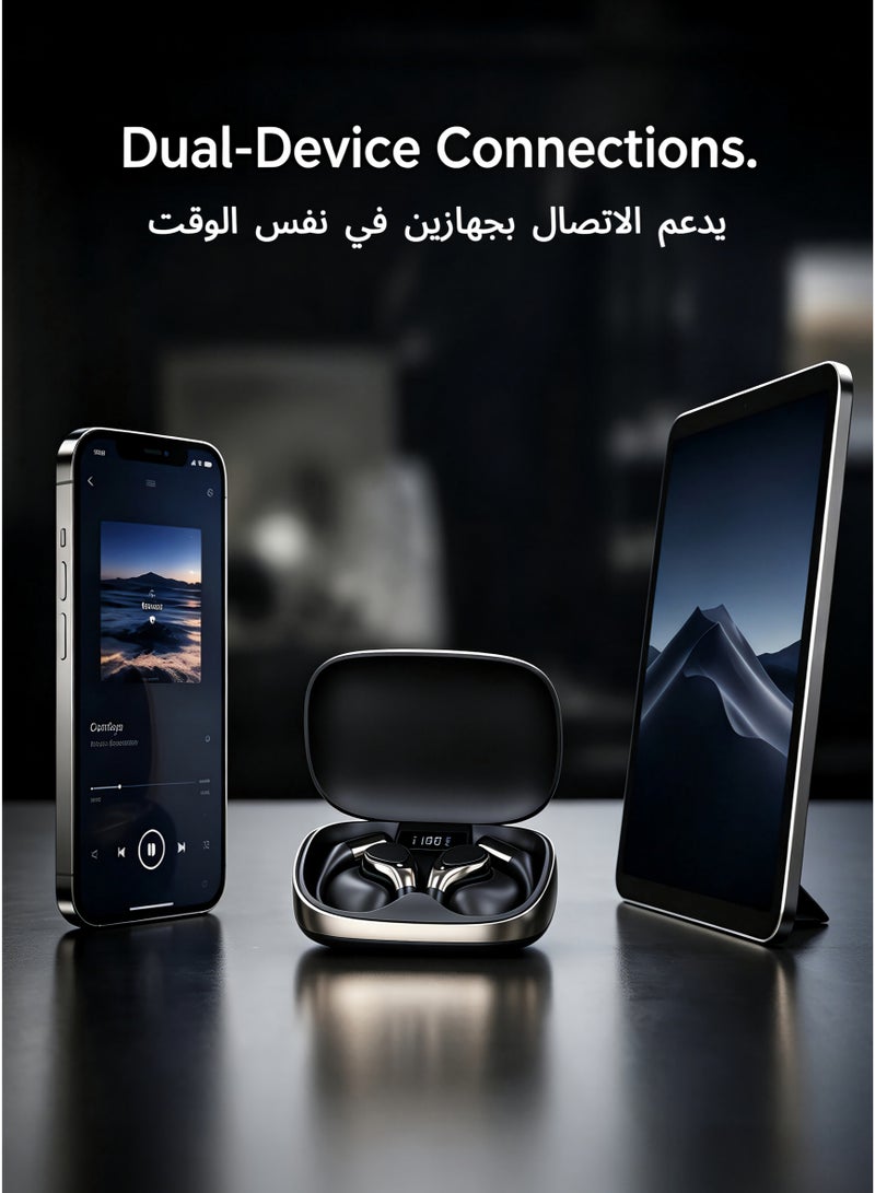 سماعات أذن بلوتوث حديثة بنمط التعليق على الأذن، سماعات لاسلكية، مقاومة للماء بدرجة IPX4، تقنية OWS بصوت هاي فاي ستيريو TWS تصميم تعليق الأذن، بلوتوث إصدار 6.0، تدعم الاتصال بهاتفين ذكيين في نفس الوقت، مناسبة تمامًا للرياضة واللياقة البدنية، تحكم باللمس، عمر بطارية طويل الأمد مزودة بميكروفون مدمج، متوفرة باللون الأسود والأبيض - Image 3