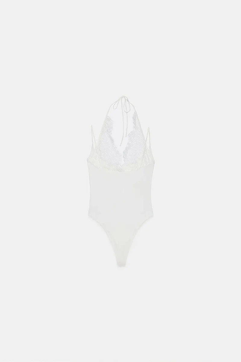 Dilvin Dusty White DILVIN Embroidered Cut-out Sleeveless Bodysuit for Women | Best Price UAE
