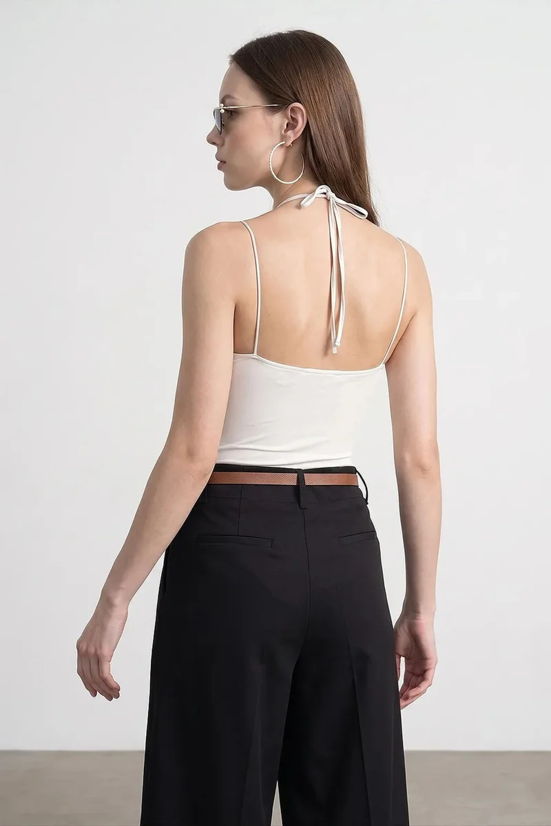 Dilvin Dusty White DILVIN Embroidered Cut-out Sleeveless Bodysuit for Women | Best Price UAE