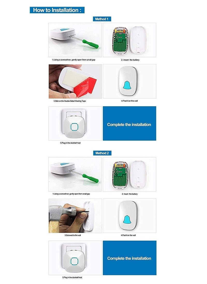 SKY-TOUCH - Wireless Doorbell, Waterproof Wireless Doorbell Kit With 36 Bells And Adjustable Volume; With Sound And Led Home Door Bell Chime (1 Receiver And 1 Pressure Button) - Image 1