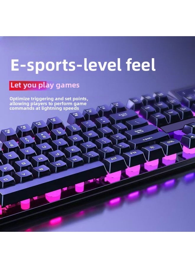 Generic - Laptop Computer Office E-sports Backlit Mechanical Game Keyboard Mouse Suit Handfeel Wired Keyboard Desktop Mute-Color:Black Upgraded Version (mixed Light + Texture Upgraded Metal Panel) * Three-speed Gaming Mouse * Free Mouse Pad * Three-year Warranty - Image 1