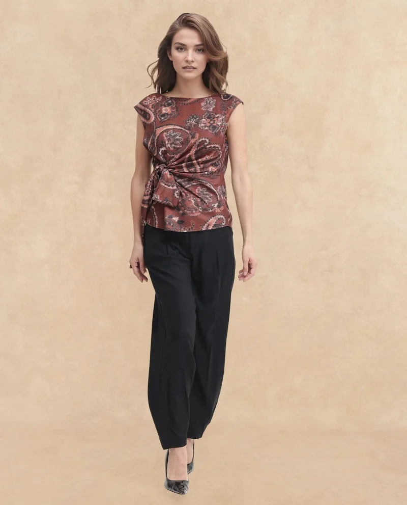 Rareism Women's Paisley Print Sleeveless Top With Boat Neck
