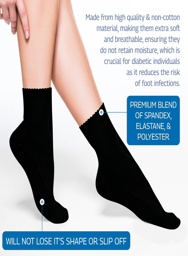Pure Stride Diabetic Socks Quarter Length - Non-Binding Top, Ventilated Mesh Knit with Seamless Toe for Men and Women, No Slip Fabric Approved for Neuropathy & Circulatory Issues, Black, XLarge - Image 2