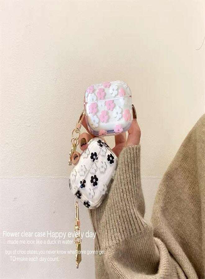 Olytop for Cute Airpods Pro 3 Case Clear, Soft TPU Flower Air Pods Pro 3rd Generation Cover Protective Skin Girl Women with Floral Keychain for iPod Pro 3 Gen 2025 - Pink - Image 3