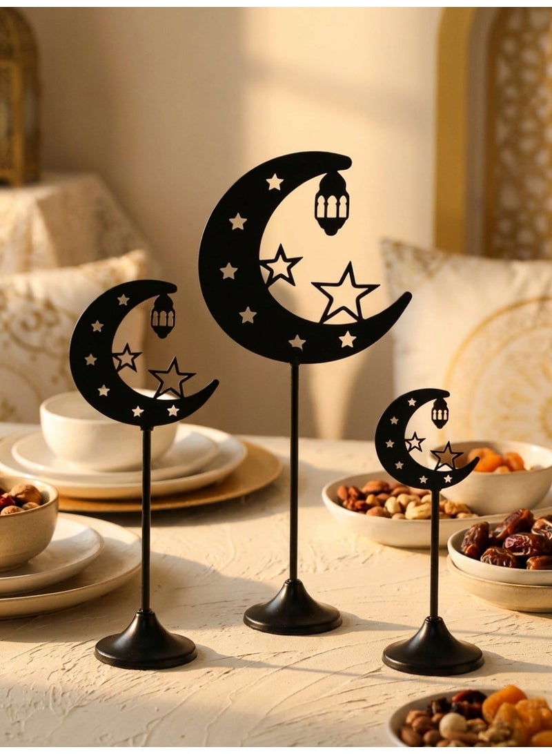 مجموعة من 3 زينة على شكل هلال، زينة مكتبية لرمضان، زينة مكتبية، زينة احتفالية، ديكور منزلي، ديكور غرفة، هدايا رمضانية، زينة للحفلات والعطلات، نجمة، هلال، فانوس، إنها الهدية المثالية للعائلة والأصدقاء. - Image 3