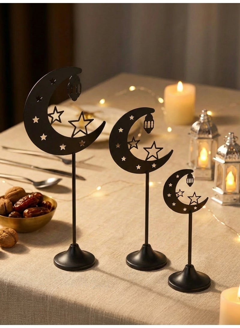 مجموعة من 3 زينة على شكل هلال، زينة مكتبية لرمضان، زينة مكتبية، زينة احتفالية، ديكور منزلي، ديكور غرفة، هدايا رمضانية، زينة للحفلات والعطلات، نجمة، هلال، فانوس، إنها الهدية المثالية للعائلة والأصدقاء. - Image 4