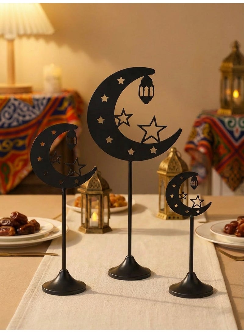 مجموعة من 3 زينة على شكل هلال، زينة مكتبية لرمضان، زينة مكتبية، زينة احتفالية، ديكور منزلي، ديكور غرفة، هدايا رمضانية، زينة للحفلات والعطلات، نجمة، هلال، فانوس، إنها الهدية المثالية للعائلة والأصدقاء. - Image 5