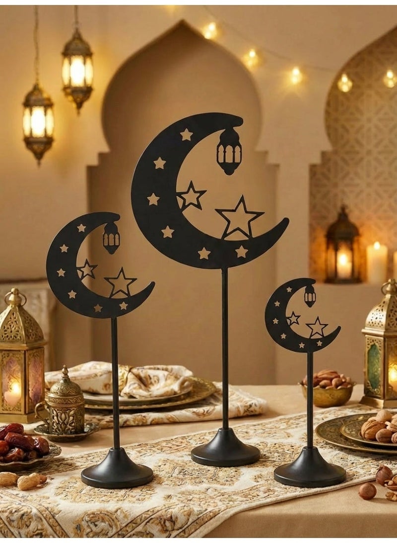 مجموعة من 3 زينة على شكل هلال، زينة مكتبية لرمضان، زينة مكتبية، زينة احتفالية، ديكور منزلي، ديكور غرفة، هدايا رمضانية، زينة للحفلات والعطلات، نجمة، هلال، فانوس، إنها الهدية المثالية للعائلة والأصدقاء. - Image 1