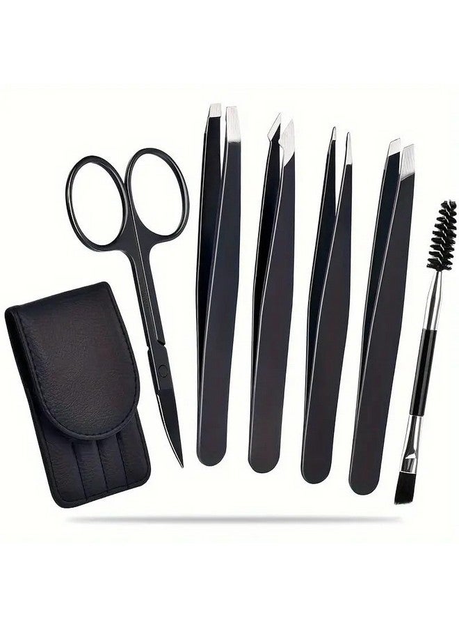 SPAREQUE 6PCS Professional Eyebrow Tweezers Set for Women and Men, Premium Stainless Steel Tweezer Kit, Best Tweezers Precision for Ingrown Hair, Facial Hair, Eyebrows Plucking - Image 1