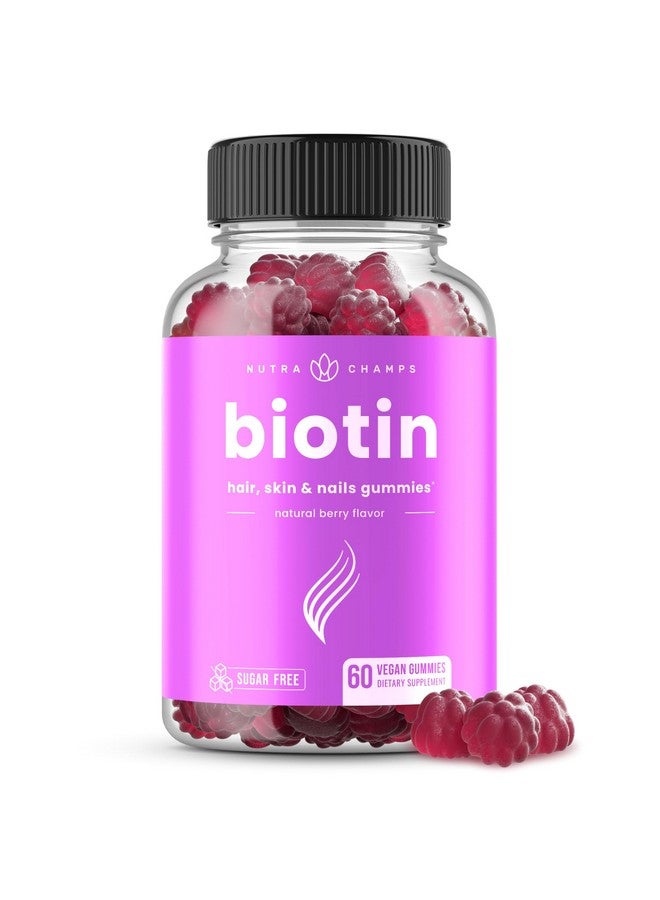 NutraChamps NutraChamps Sugar Free Biotin Gummies 10000mcg [High Potency] - Healthy Hair, Skin & Nails for Women, Men & Kids - 5000mcg in Each Gummy - Vegan, Non-GMO, Hair Health Vitamins Supplement - Raspberry - Image 1