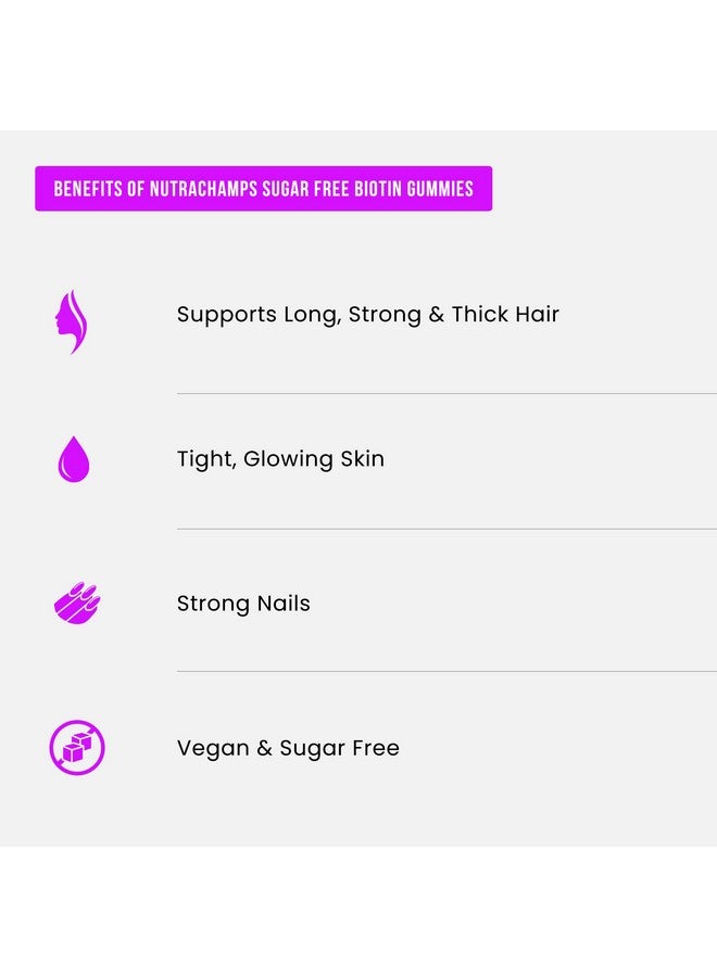 NutraChamps NutraChamps Sugar Free Biotin Gummies 10000mcg [High Potency] - Healthy Hair, Skin & Nails for Women, Men & Kids - 5000mcg in Each Gummy - Vegan, Non-GMO, Hair Health Vitamins Supplement - Raspberry - Image 5