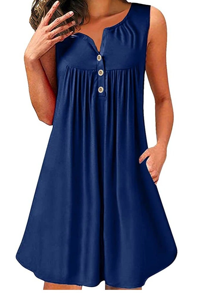 Sleeveless Beach Wear Dress Light Navy Blue - Image 1