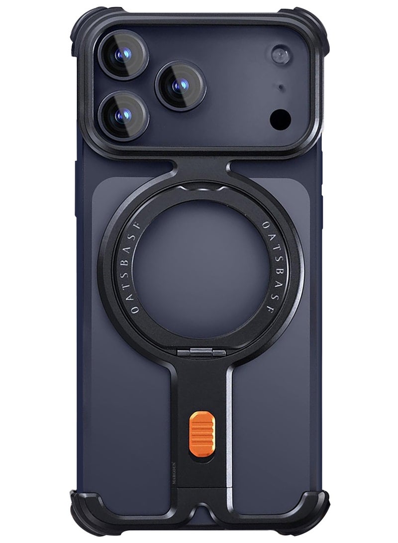 360° Rotating Magnetic Kickstand Holder for iPhone 17 Pro Max – Slim Metal Frame, Shockproof Protection - Black - Image 3