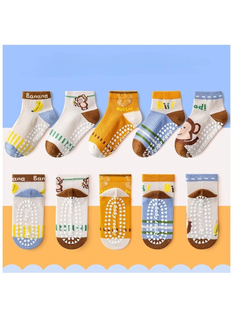 5 Pairs Per Set Children's Instep Mesh Breathable, Socks With Anti Slip Design, Cartoon Boat Socks  - Image 1