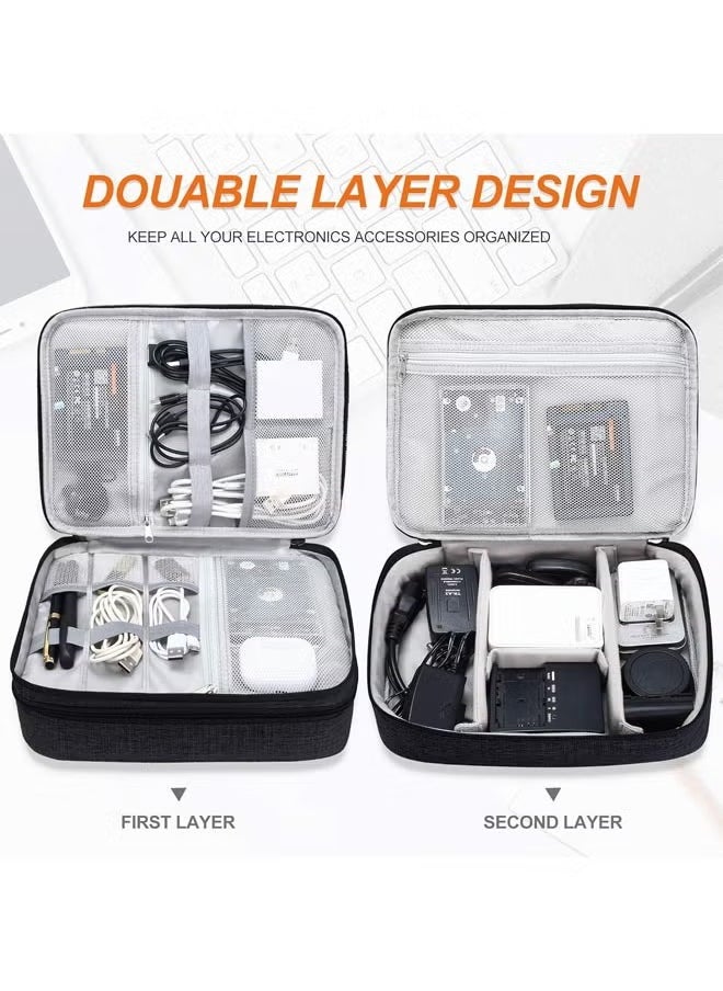 Arabest Electronic Organizer, Double Layer Travel Cable Organizer Bag Large Waterproof Electronic Accessories Storage Case for iPad, Kindle, Cables, Cord, Chargers, Hard Drive (Black)  - Image 2