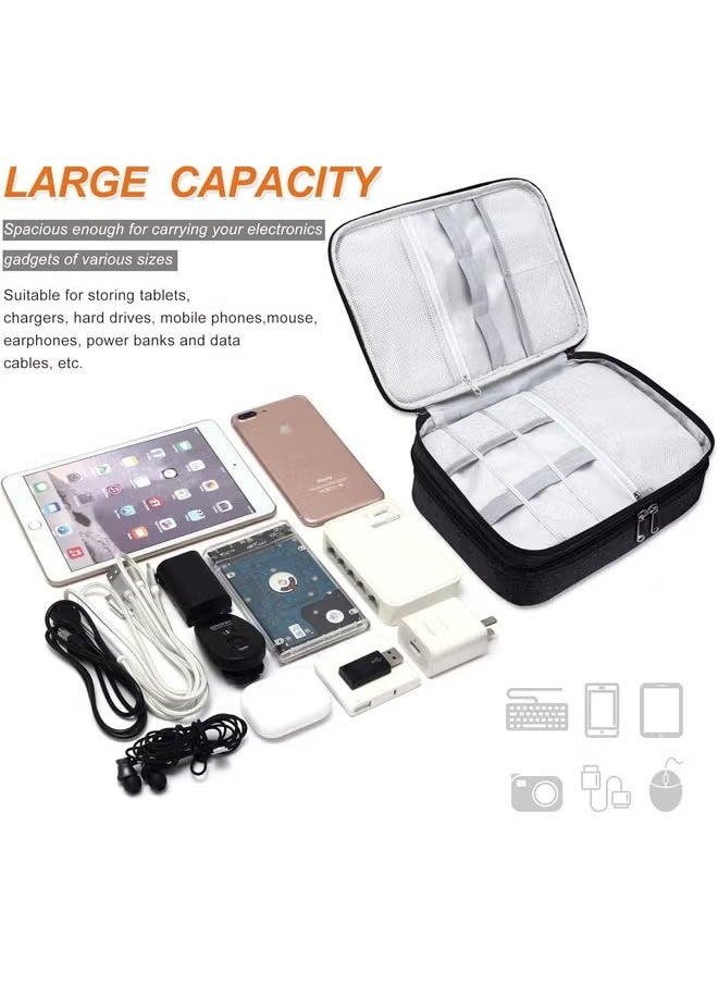 Arabest Electronic Organizer, Double Layer Travel Cable Organizer Bag Large Waterproof Electronic Accessories Storage Case for iPad, Kindle, Cables, Cord, Chargers, Hard Drive (Black)  - Image 3