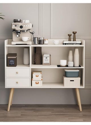 Distinctive and stylish coffee corner, coffee cabinet with large surface, open shelves and 2 storage drawers 100x35x90 cm for living room or office white-EI-210 - pzsku/Z8A716684C2C41BD57ECDZ/45/_/1735113080/30443010-237c-4eab-8864-9472811ea781