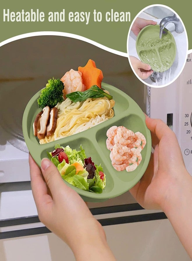 REMICH Baby Feeding Set of 6Pcs - Food Grade Toddlers Silicone Food Plate Sipping Cup Bowl Set with Silicone Bib, Baby Cutleries - Self-Feeding Tableware Set for Toddlers, Stabilizable (Green) - Image 4