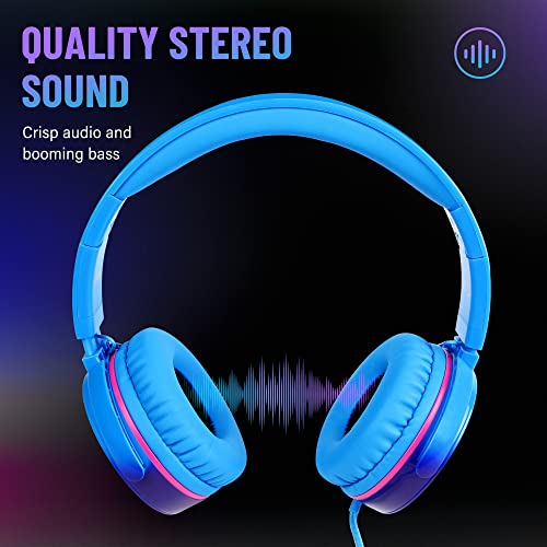 rockpapa Grade Wired Headphones with Microphone, Lightweight Foldable Stereo Bass Headphones with No-Tangle Cord & 3.5mm Jack for Adult/Kids, Laptop Tablet Airplane Chromebooks Blue - Image 2