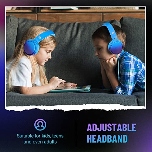 rockpapa Grade Wired Headphones with Microphone, Lightweight Foldable Stereo Bass Headphones with No-Tangle Cord & 3.5mm Jack for Adult/Kids, Laptop Tablet Airplane Chromebooks Blue - Image 5