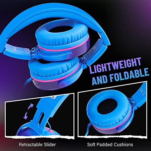 rockpapa Grade Wired Headphones with Microphone, Lightweight Foldable Stereo Bass Headphones with No-Tangle Cord & 3.5mm Jack for Adult/Kids, Laptop Tablet Airplane Chromebooks Blue - Image 3
